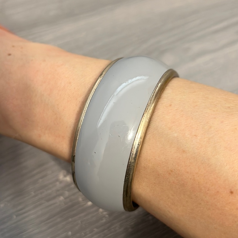 Vintage Silver and Enamel Bangle Bracelet, Gray and Silver